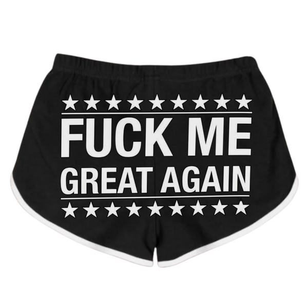 Stylish printed booty shorts from the Vegas Style brand, featuring bold text and star graphics.